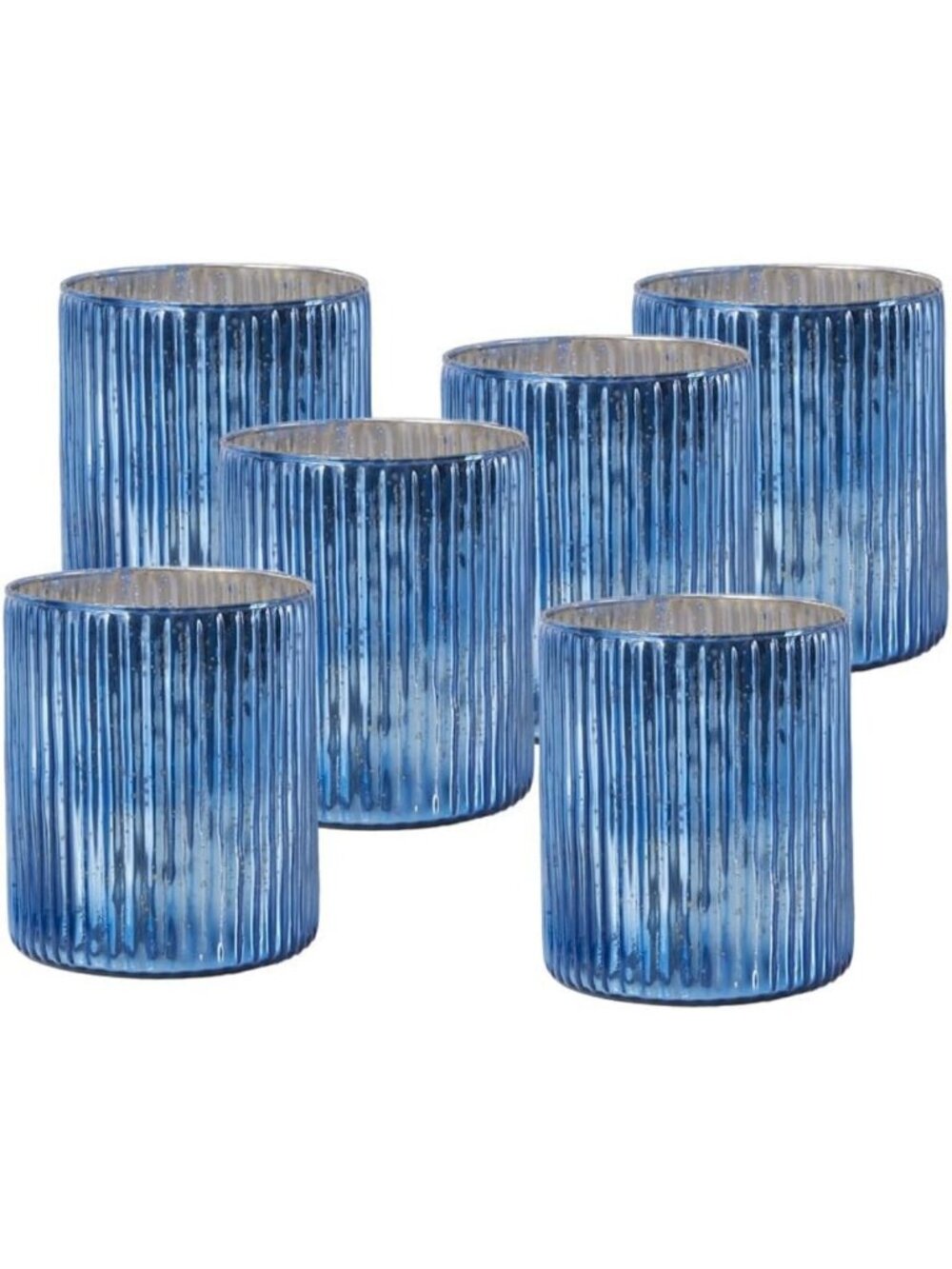 Vintage Blue Ribbed Glass Vases - Floral Centerpieces for Home, Office & Events